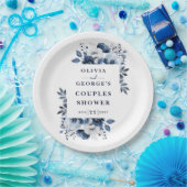 ネイビーブルー エレガント カントリー フラワーのペアシャワー ペーパープレート (パーティー)