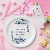 ネイビーブルー エレガント カントリー フラワーのペアシャワー ペーパープレート (パーティー)