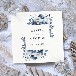 ネイビーブルー エレガント カントリー フラワーパターン ウェディング ナプキン スタンダードカクテルナプキン