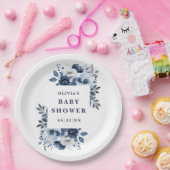 ネイビーブルー エレガント カントリー フラワーベビーシャワー ペーパープレート (パーティー)