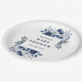 ネイビーブルー エレガント カントリー フラワーベビーシャワー ペーパープレート (アングル)