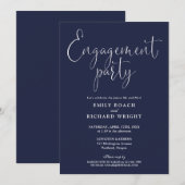 ネイビーブルー エレガント スクリプト 婚約パーティー 招待状 (正面/裏面)