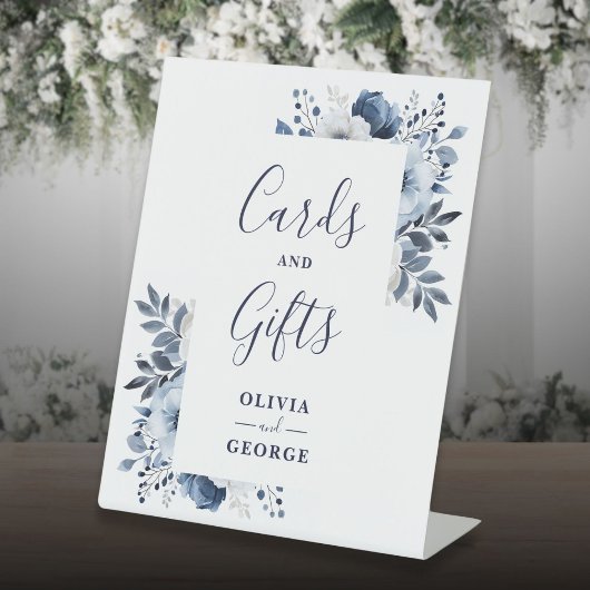 ネイビーブルー エレガント モダン フラワー カード&ギフト 台座サイン