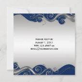 ネイビーブルー オルネイト シルバー スワールズ 結婚式後 お祝い 招待状 (裏面)