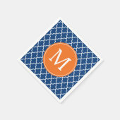 ネイビーブルー&オレンジクローバーモノグラム スタンダードカクテルナプキン (角)
