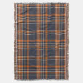 ネイビーブルー&オレンジプレイドブランケット スローブランケット (正面縦)