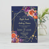 ネイビーブルー オレンジ パープル ローズ ウェディング テンプレート (スタンド正面)