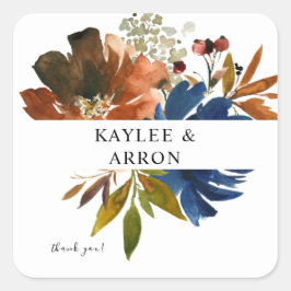 ネイビーブルー、オレンジ、ブラウンフローラありがとう2 スクエアシール