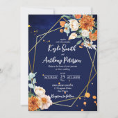 ネイビーブルー オレンジ 白 ローズ 結婚式招待状 招待状 (正面)