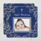 ネイビーブルー《キリスト教》洗礼式や命名式 招待状 (正面/裏面)