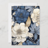 ネイビーブルー、クリームとシルバーのフローラ結婚ズ 招待状 (裏面)