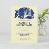 ネイビーブルー&クリームアルマジロパーソナライズされたパーティー 招待状 (スタンド正面)