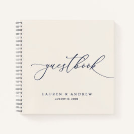 ネイビーブルー&クリームミニマル結婚リストのゲストブック ノートブック