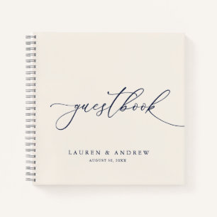 ネイビーブルー&クリームミニマル結婚リストのゲストブック ノートブック