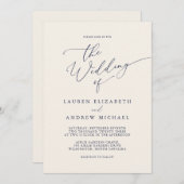 ネイビーブルー&クリームミニマル結婚式招待状 招待状 (正面/裏面)