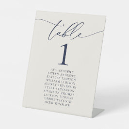 ネイビーブルー&クリームミニマ結婚リストのテーブル番号 台座サイン