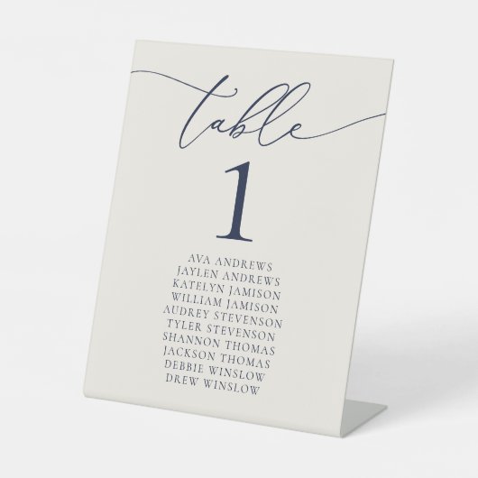 ネイビーブルー&クリームミニマ結婚リストのテーブル番号 台座サイン (正面)