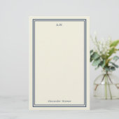 ネイビーブルー&クリーム文房具モノグラムの具 便箋 (スタンド正面)