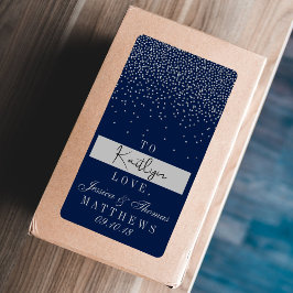 ネイビーブルー&グラムシルバー結婚紙吹雪の贈り物 ラベル