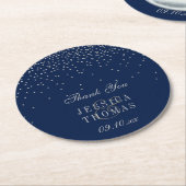 ネイビーブルー&グラムシルバー結婚紙吹雪 ラウンドペーパーコースター (アングル)