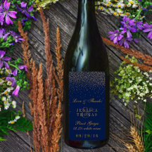 ネイビーブルー&グラム金ゴールド紙吹雪結婚ズワインボトル