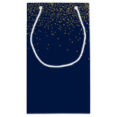 ネイビーブルー&グラム金ゴールド紙吹雪結婚式の引き出物 スモールペーパーバッグ (裏面)