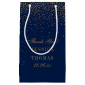 ネイビーブルー&グラム金ゴールド紙吹雪結婚式の引き出物 スモールペーパーバッグ (正面)