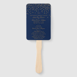 ネイビーブルー&グラム金ゴールド紙吹雪結婚式 プログラム ハンドファン