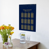 ネイビーブルー&グラム金ゴールド結婚紙吹雪の座席 箔ポスター (レイダウン (キッチン))