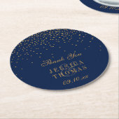 ネイビーブルー&グラム金ゴールド結婚紙吹雪 ラウンドペーパーコースター (アングル)