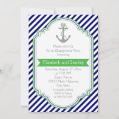 ネイビーブルー、グリーン航海の結婚ズ婚約パーティ 招待状 (正面)