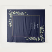 ネイビーブルー×グリーン ウェディング フォトブース 背景シート タペストリー (正面(横))