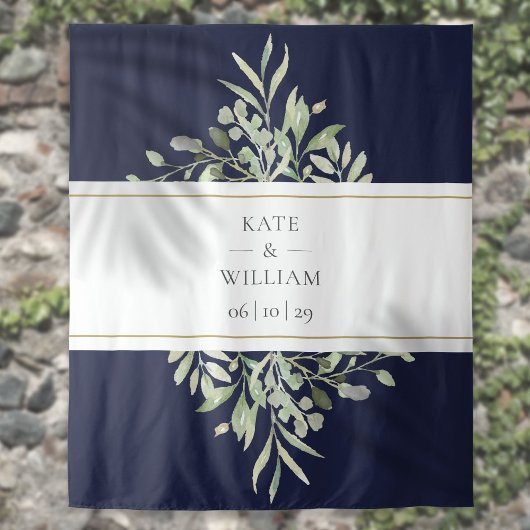 ネイビーブルー グリーン ウェディング フォトブース 背景 タペストリー