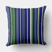 ネイビーブルー、グリーン、ホワイトのバーコードストライプ クッション (裏面)