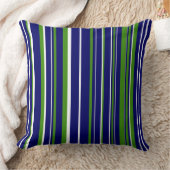 ネイビーブルー、グリーン、ホワイトのバーコードストライプ クッション (ブランケット)