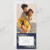 ネイビーブルー グリーン モダン オールインワン フォト ウェディング 招待状 (裏面)