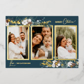 ネイビーブルー グリーン ヴィンテージ フォト コラージュ ５枚 箔シーズンカード (正面)