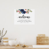 ネイビーブルー×グリーン 花柄 結婚式 歓迎 ポスター (キッチン)