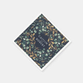 ネイビーブルー、グリーン、金ゴールドヴィンテージウェディング スタンダードカクテルナプキン (角)