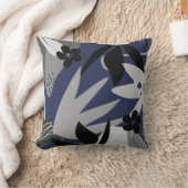 ネイビーブルー&グレイ芸術的抽象芸術葉 クッション (ブランケット)