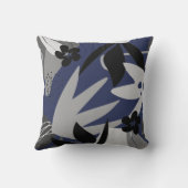 ネイビーブルー&グレイ芸術的抽象芸術葉 クッション (裏面)