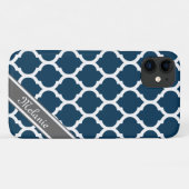 ネイビーブルー&グレーラティス名前をカスタムする Case-Mate iPhoneケース (裏面(横))