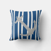 ネイビーブルー&グレー航海のいかりストライプの枕 クッション (裏面)