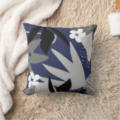 ネイビーブルー&グレー芸術的抽象芸術フローラルパターン クッション (ブランケット)