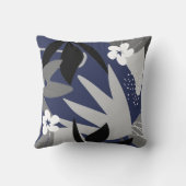 ネイビーブルー&グレー芸術的抽象芸術フローラルパターン クッション (裏面)