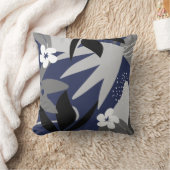 ネイビーブルー&グレー芸術的抽象芸術フローラ クッション (ブランケット)