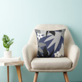 ネイビーブルー&グレー芸術的抽象芸術フローラ クッション (椅子)
