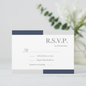 ネイビーブルー グレー ホワイト ストライプ おしゃれな結婚式の出欠確認 招待状 (スタンド正面)