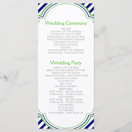 ネイビーブルー、ケリーグリーン航海のウェディングプログラム プログラム (裏面)