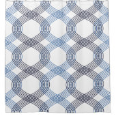 ネイビーブルー、コバルトインターロッキングライン シャワーカーテン (正面)